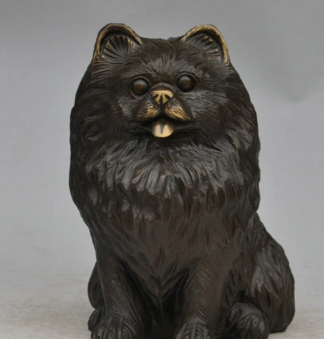 

USPS to USA S1217 10" Chinese Pure Bronze Folk Art Rich Animals Haired Cat Dog Statue Sculpture (B0413)