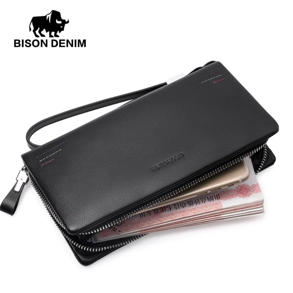 Schwarzes Echtem Telefon Clutch Denim Brieftaschen Männer Zipper Brieftasche Luxus Mode Marke Bison Aus Leder Business Geldbörse Männlichen Y6qwaCC