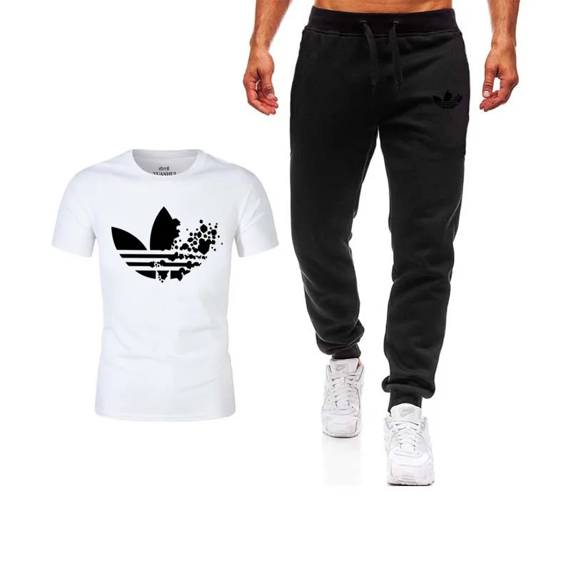 2019 мужской Повседневное Летний Лидер продаж Для мужчин наборы футболки + Штаны комплекты из двух предметов Повседневное спортивный костюм