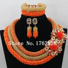 Orangered 3 ряда нигерийские Свадебные африканские бусы комплект ювелирных изделий африканские женские ювелирные изделия C000701