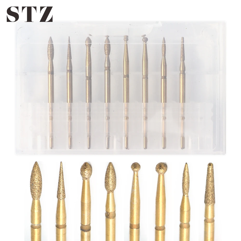 

STZ 8pcs Gold Milling Cutters For Manicure Diamond Carbide Nail Drill Bit Box Rotary Burr Bits Set Pedicure Polish Tools #1509