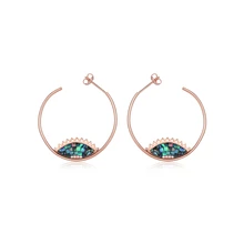 Rainbow Abalone Shell Crown Earrings 14K Rose Gold Big Round Hanging Stud Earrings Minimalism Small Diamond Earrings For Women