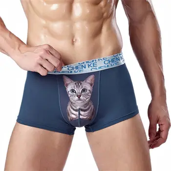 

4PCS/LOT FASHION CALVIN SEXY COZY BREATHABLE MEN UNDERWARE MODAL CUTE CAT PRINTED HOT SALE MEN calvin BOXER SD003-BX-21D
