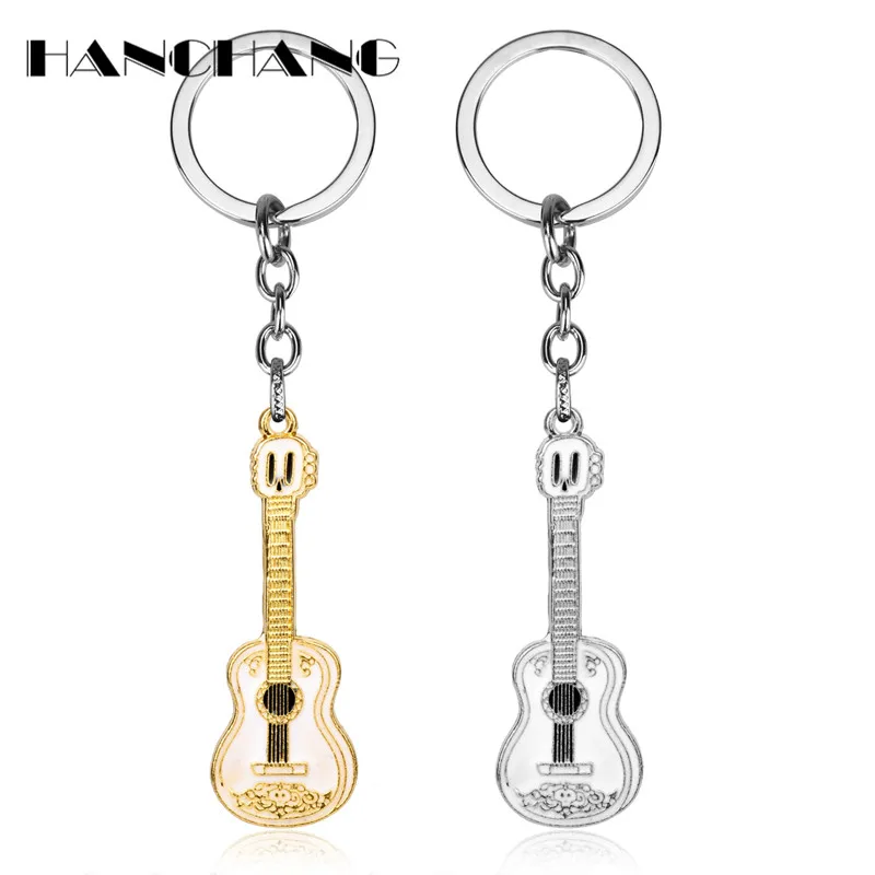 

Woman Man Jewelry Coco Guitar Pendant Key Chains Metal Keychain Car Key Rings Music Fans Best Friends Gifts
