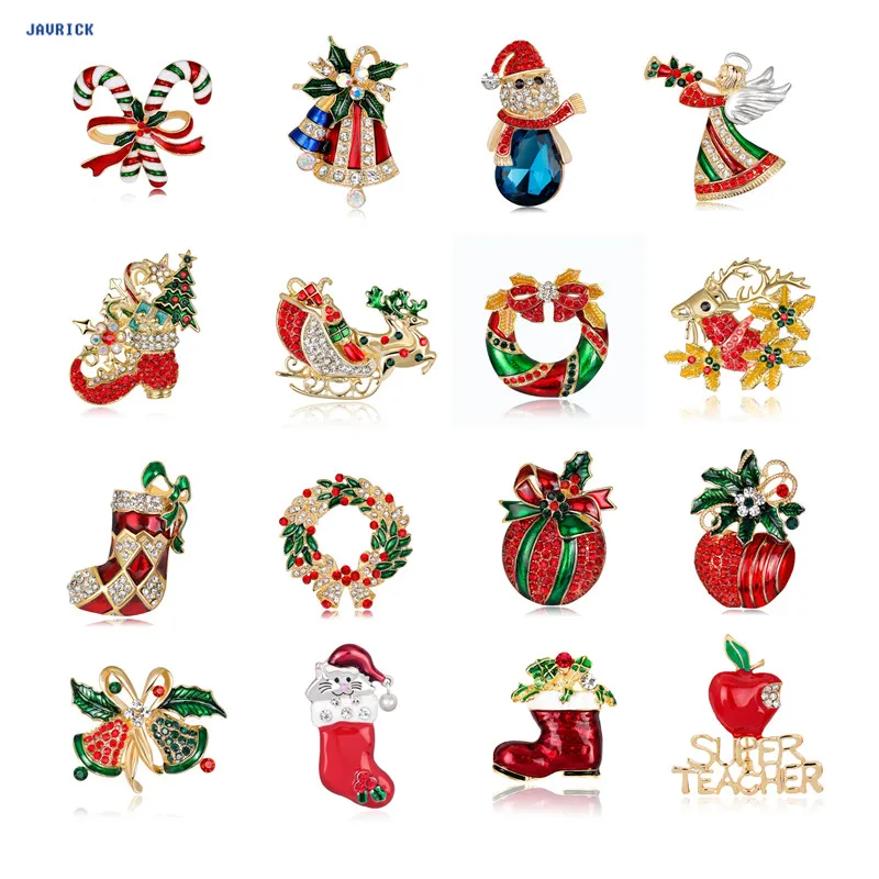 

Christmas Brooch Pins Bell Winter Rhinestone Jewelry Fashion Pin Cute Winter Coat Accessories Navidad Festival Gift Broches