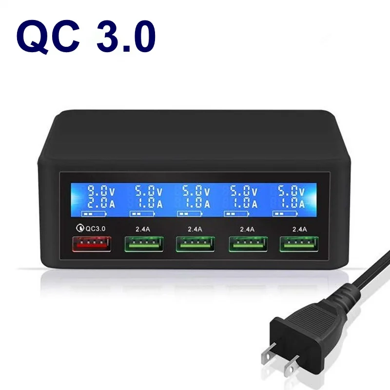 

QC 3.0 Quick Charge 5 Port Usb LCD Display Carregador Multi Mobile Phone Fast Wall Chargeur For Iphone Xiaomi Portatil Cargador