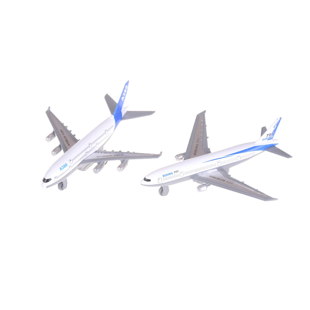 LN_ 2pcs/Set 777 A380 Aircraft Alloy Model Plane Toys Pull Back Power Airplane