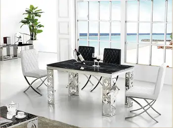 Stainless steel minimalist modern marble dining table and 6 chairs 1