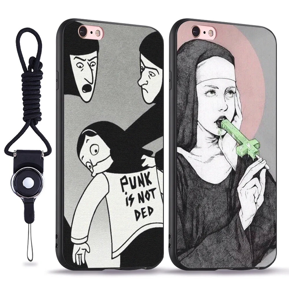 

Punk Style teen creative design soft silicone TPU phone case cover Shell For Apple iPhone 5 5S SE 6 6S 7 PLUS with hang rope