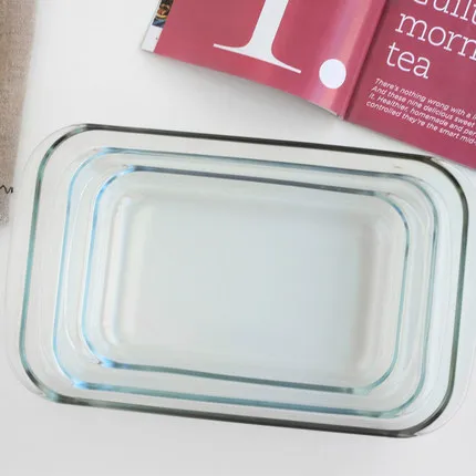 Прямоугольный с закаленным стеклом жаростойкая тарелка для рыбы тарелка микроволновой печи Бытовая миска для риса поднос