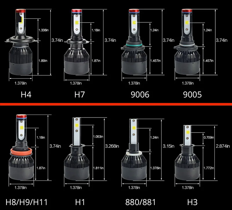 НАО H7 LED Фары H4 светодиодные лампы автомобилей H11 H9 H1 H3 HB4 HB3 9005 9006 H8 H27 9004 H13 881 880 72 Вт 8000LM 12 В ксеноновые Белый 6000 К K1