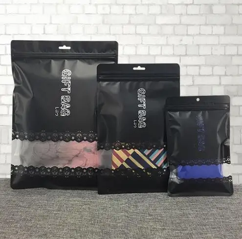 

100 Pcs White Black Plastic Scarf Underwear Socks Gift Packaging Bag with Zip Lock, Hat Leggings Storage Bag with Cute Lace