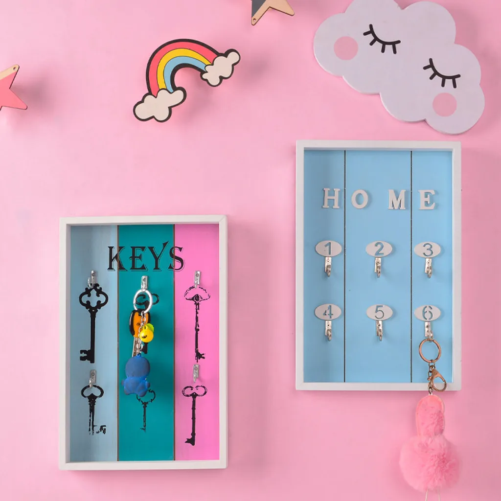 Wall Mounted Key Holder Wooden Hanger With 6 Hook Home Ornaments Ring Hooks Clerk Housekeeper On The | Дом и сад