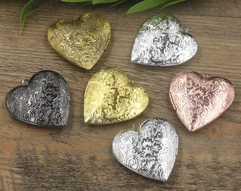 

40mm Photo Locket Pendant Flower Heart Charms Findings DIY Jewelry Making Multi-color Plated