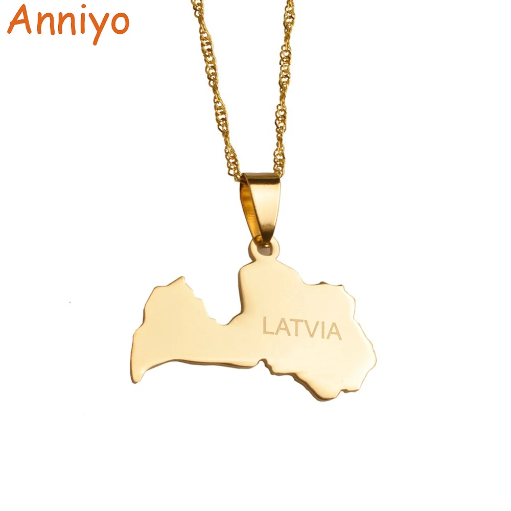 

Anniyo Latvia of Map Pendant Necklace for Women Gold Color Latvijas Republika Maps Stainless Steel Jewelry Gifts #033721