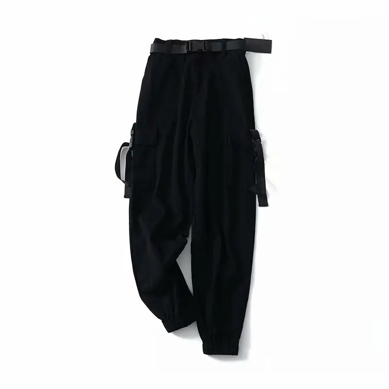 Весенние женские черные армейские брюки-карго унисекс хип-хоп брюки с поясом BF Harajuku Joggers комбинезоны с высокой талией Свободные повседневные брюки