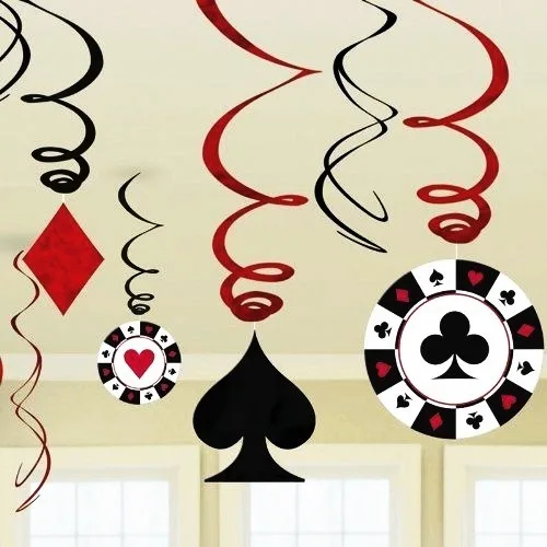 Hot 9pcs Set Poker Logo Foil Casino Swirl Decorations Playing