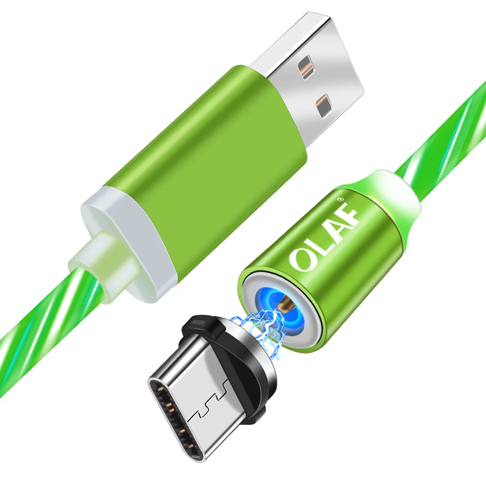 OLAF светодиодный магнитный usb-кабель для iPhone Xs Max 8 7, кабель USB type C, кабель Micro usb для Xiaomi samsung huawei USB C для зарядки - Цвет: Green Type C Cable