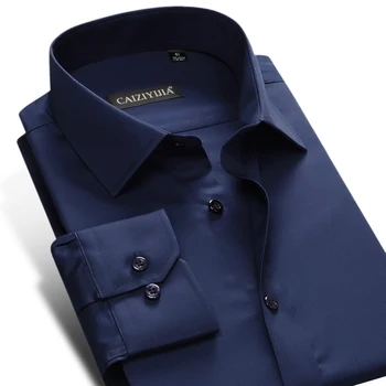 

Dark Blue Dress Shirt Brand Men Long Sleeve Slim Fit Smart Casual Business Formal Clothing Easy Care Broadcloth Dress Shirt