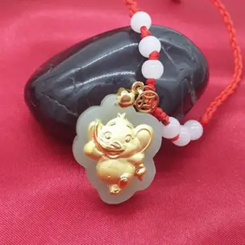 

New Natural Jadeite 24K Yellow Gold Elephant Pendant With Certificate