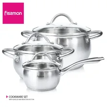 Набор посуды FISSMAN со стеклянной крышкой, Индукционное дно, корпус из нержавеющей стали, кастрюля, set-1.2L, Saucepan-2L, 3.7л, кастрюля