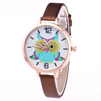 

New Cute Quartz Wristwatch for Women Girl Female PU Leather Owl Dial Ladies Watch Clock Gift Saat