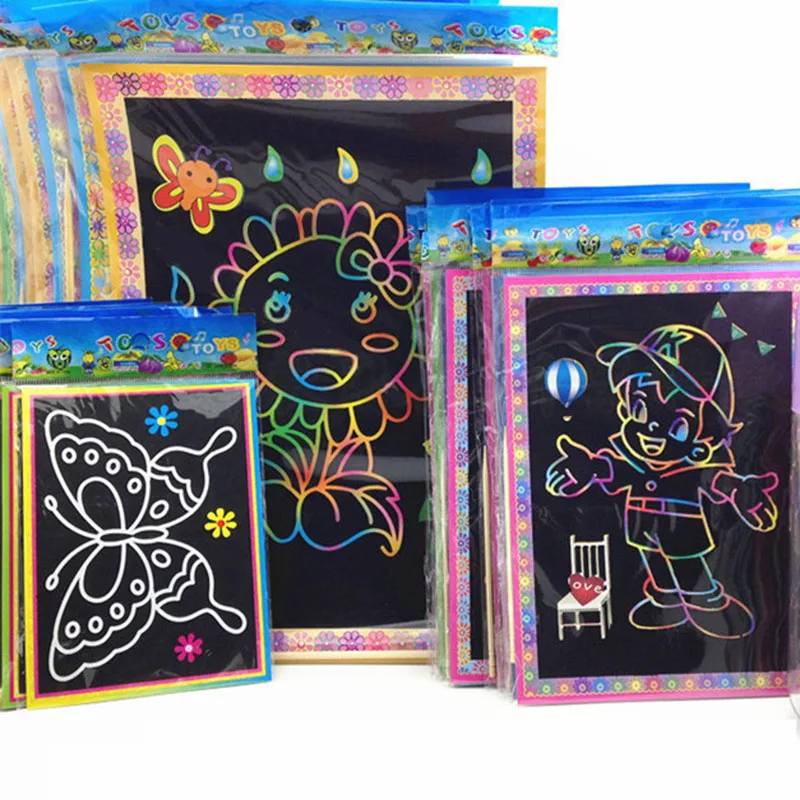 

5Pcs 13*9.8cm Two-in-one Magic Color Scratch Art Paper Coloring Cards Scraping Painting Drawing Toys Birthday Gift for Kids