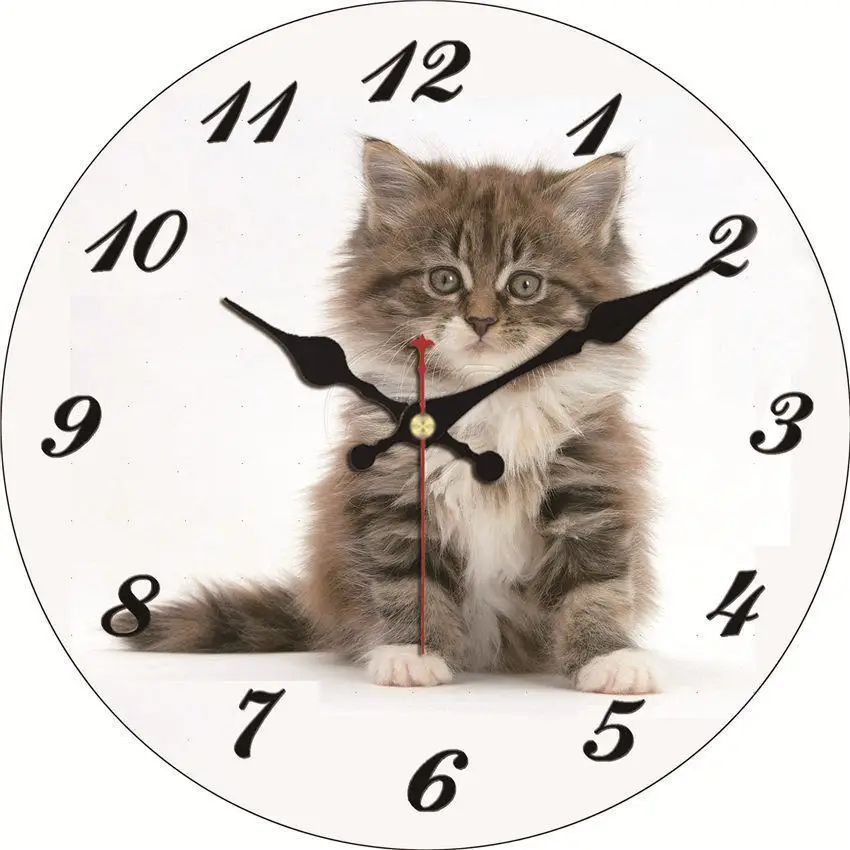 WONZOM абстрактный слон современный стиль деревянные картонные часы, круглые Настенные часы для домашнего декора гостиной не тикающий звук - Цвет: Cat Wall Clock 24