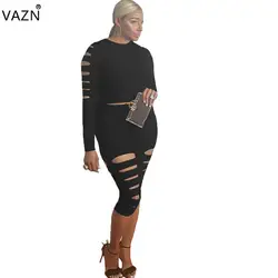 VAZN осень 2018 г. Лидер продаж, новые пикантные Популярные Для женщин комплект из 2 частей с круглым вырезом длинный рукав выдалбливают