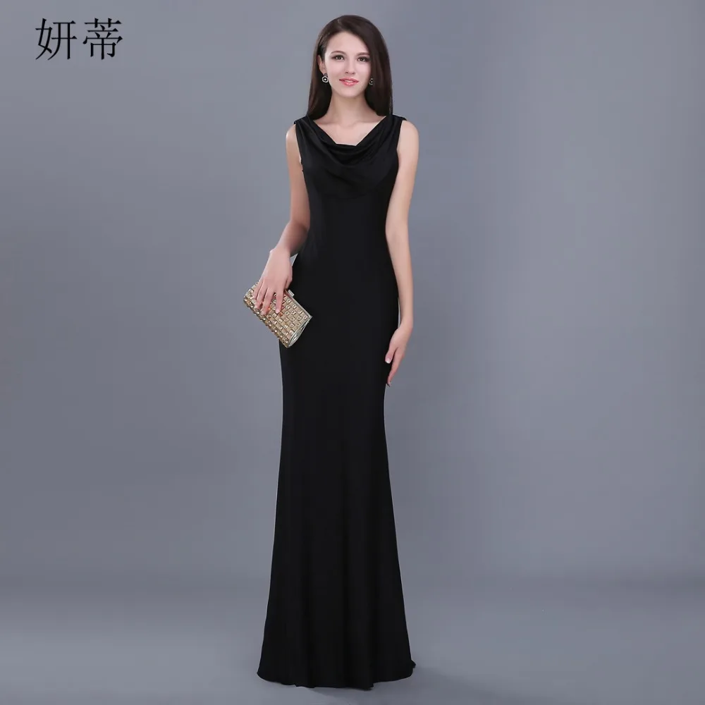 

Simple Elegant Black Chiffon Evening Party Dress Stylish V-neckline Backless Sleeveless Semi Formal Mermaid Prom Gown