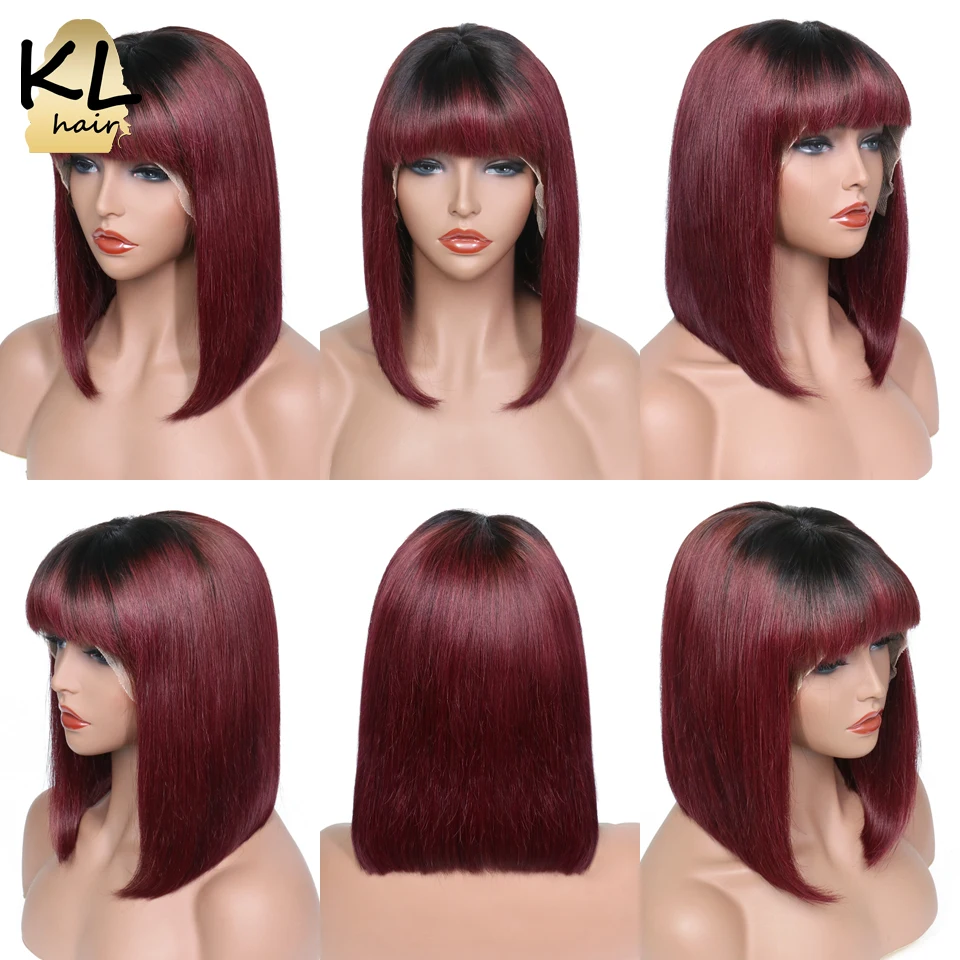 KL Hair 13*4 парик фронта шнурка человеческих волос с челкой бразильский Реми прямой