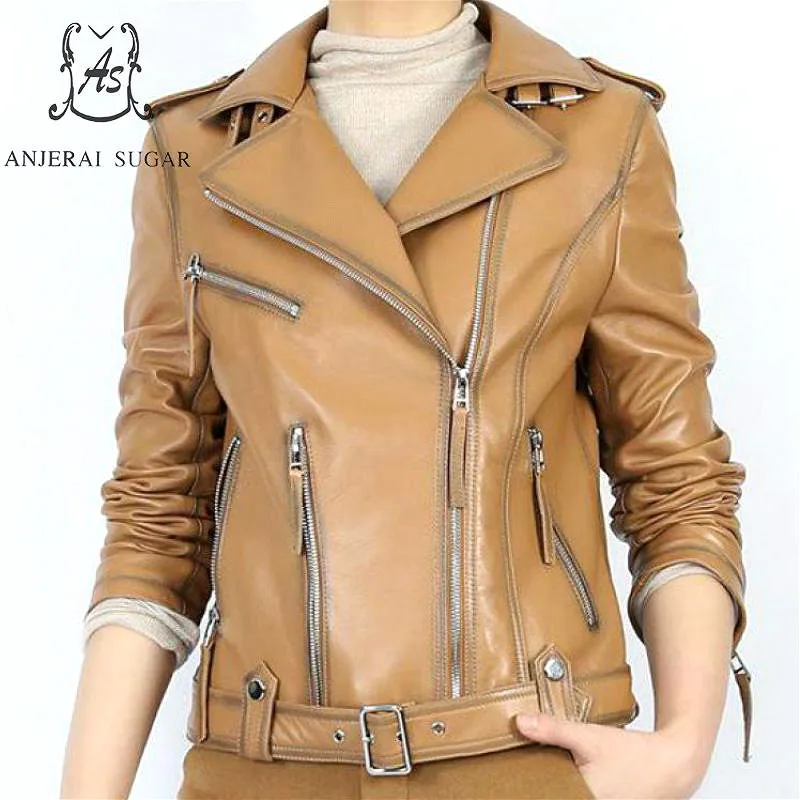 

Sheepskin genuine Leather jacket women coat female sexy Turn-down Collar Motorcycle Streetwear cazadoras de cuero abrigos mujer