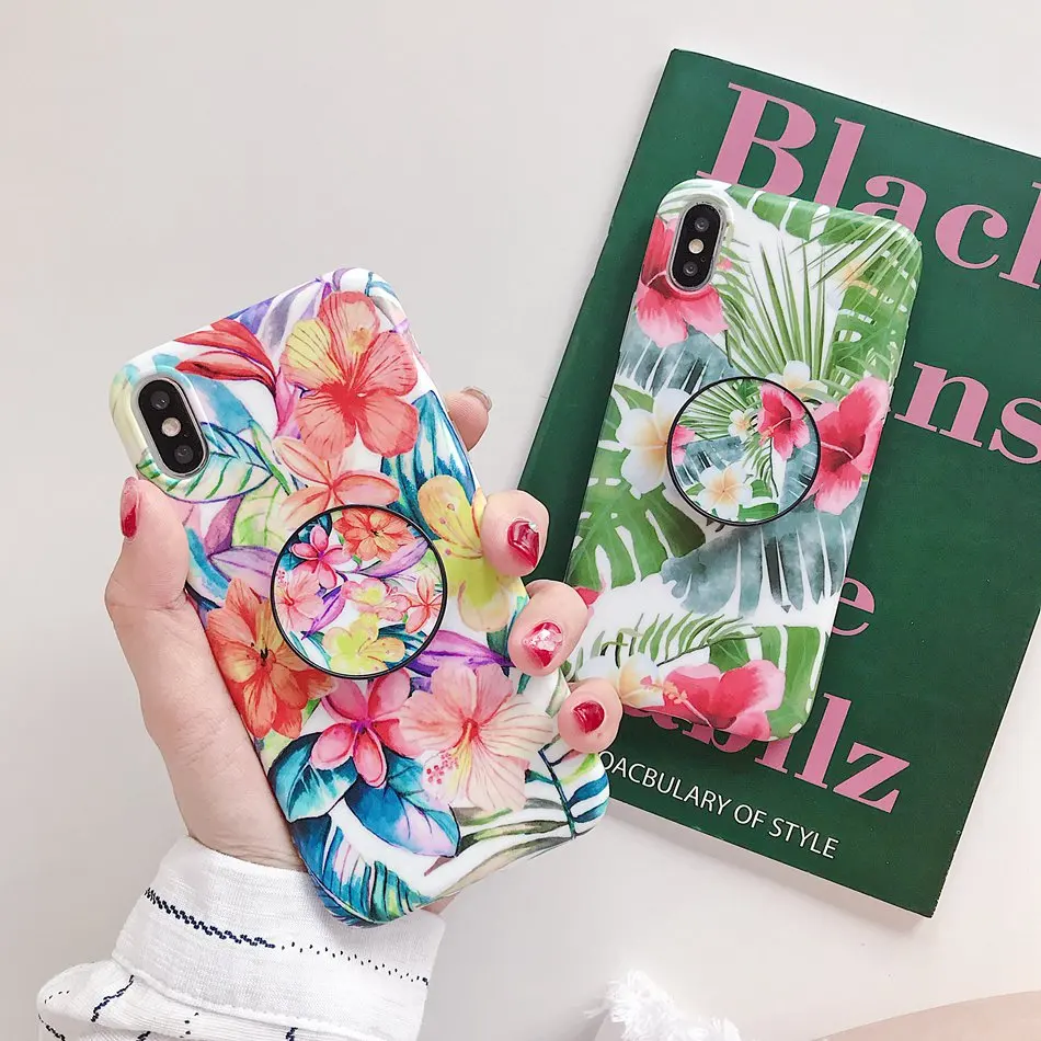 Para iPhone 7 Plus XR X XS X Max caso piña Hojas de arce plegable soporte de la cubierta del soporte para iPhone 6 6 s más suave TPU de Coque