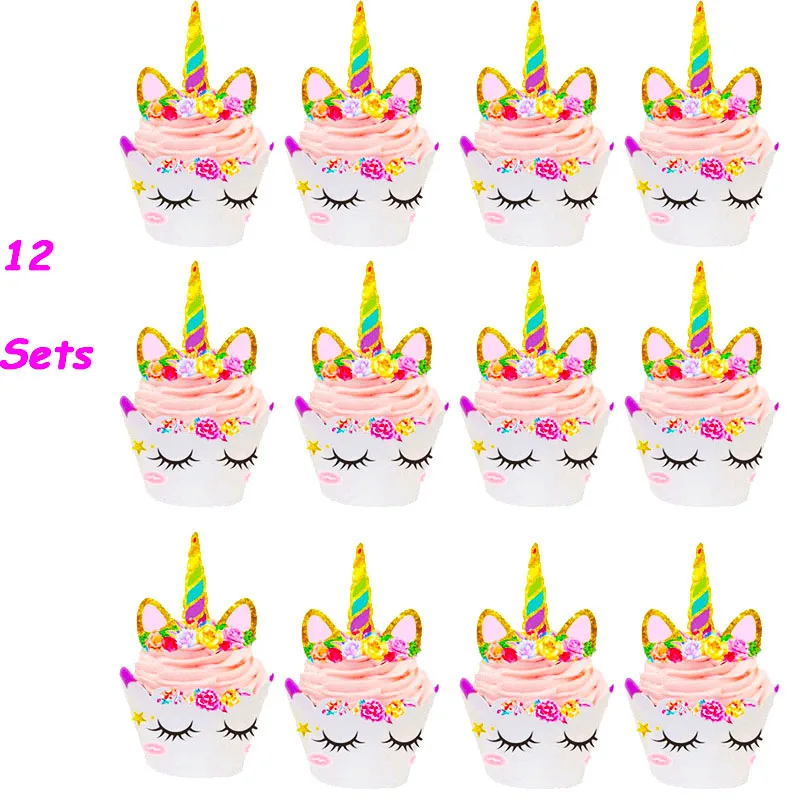 Cyuan Cartoon Animal Colored Cupcake Wrappers Party Cake Decor for Kids Unicorn/Woodland/Jungle/Llama/Farm Themed Party Supplies