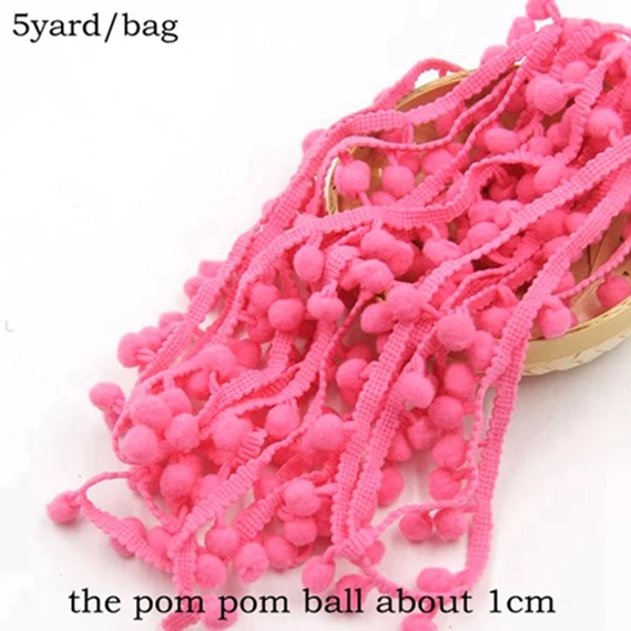 1 сумка(5 ярдов/3 ярда), 3 стиля, с цветными помпонами отделка мяч бахромой кружевной лентой для дома вечерние украшения DIY Швейные принадлежности расходные материалы - Цвет: Pink