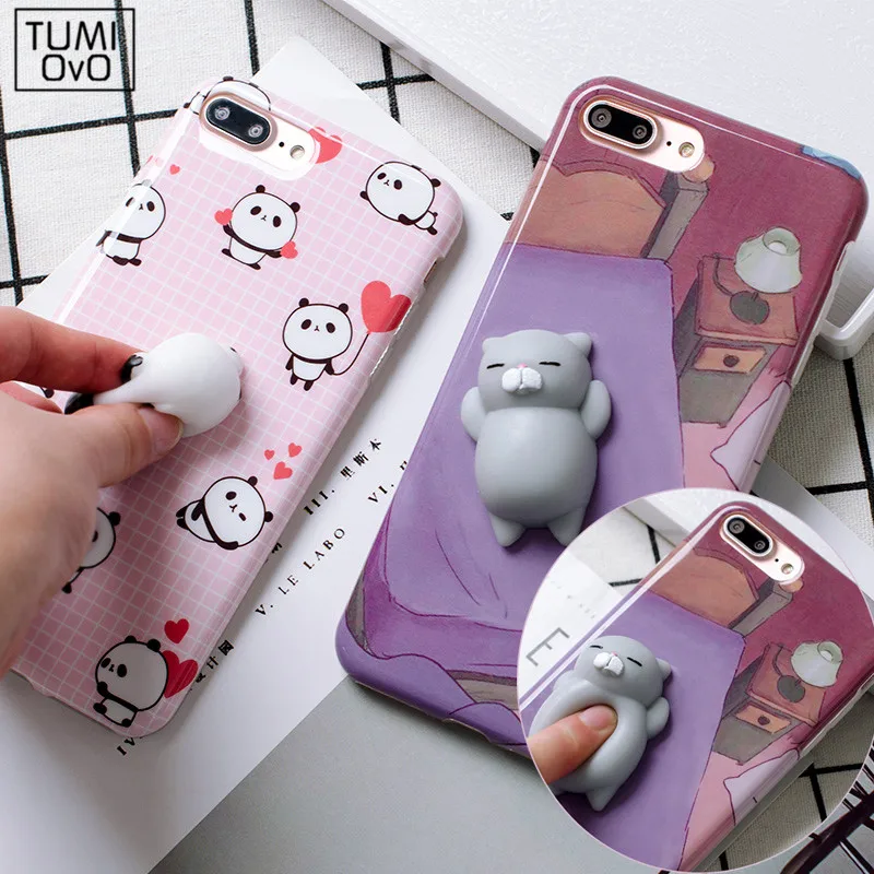 3D Cartoon Cute Soft Silicone Squishy Panda Squishy Cat Fundas Cover Case for iPhone 6 6S 7 Plus ...