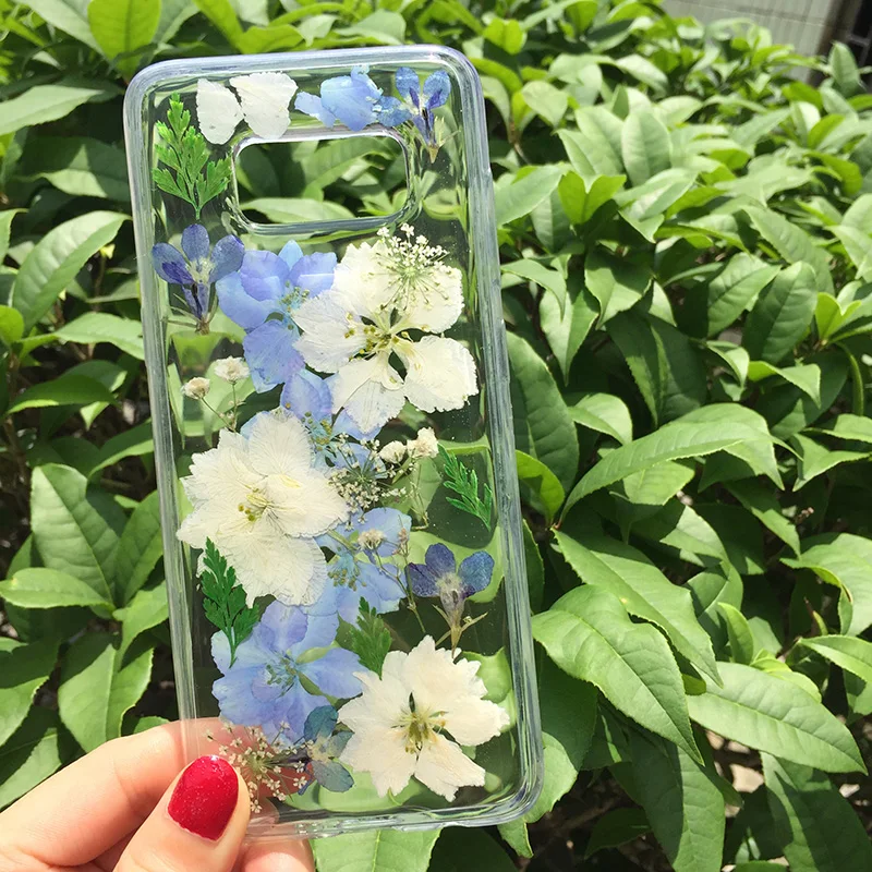 

Tfshining Dried Real Flower Handmade Clear Pressed Phone Case For Samsung Galaxy S9 S10 Plus S8 Plus Note 8 9 Soft TPU Back Case