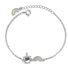 Новинка, ассиметричные браслеты с единорогом и радугой для женщин, тренд, креативные 925 пробы, серебряные, вечерние, подарки, ювелирное изделие, SAB39