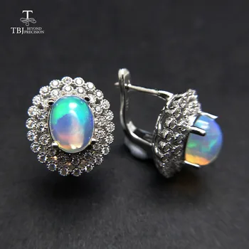 

TBJ,Oval 7*9mm Natural ethiopian opal clasp earring gemstone classic dianna 925 sterling silver jewelry for women as best gift