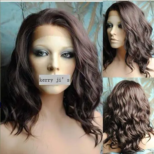 Heat Resistant Synthetic LACE FRONT Wavy Wig Dark Brown Long wave wig 12inch #4 Free Shipping