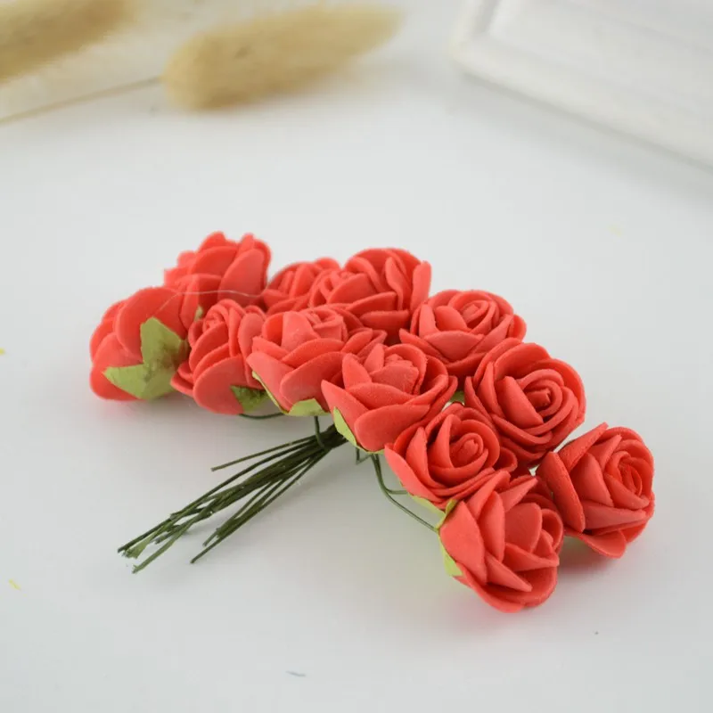 12 шт., искусственные цветы из пенопласта для дома, свадьбы, украшение автомобиля, помпон для гирлянды «сделай сам», декоративный свадебный цветок, искусственные цветы - Цвет: red