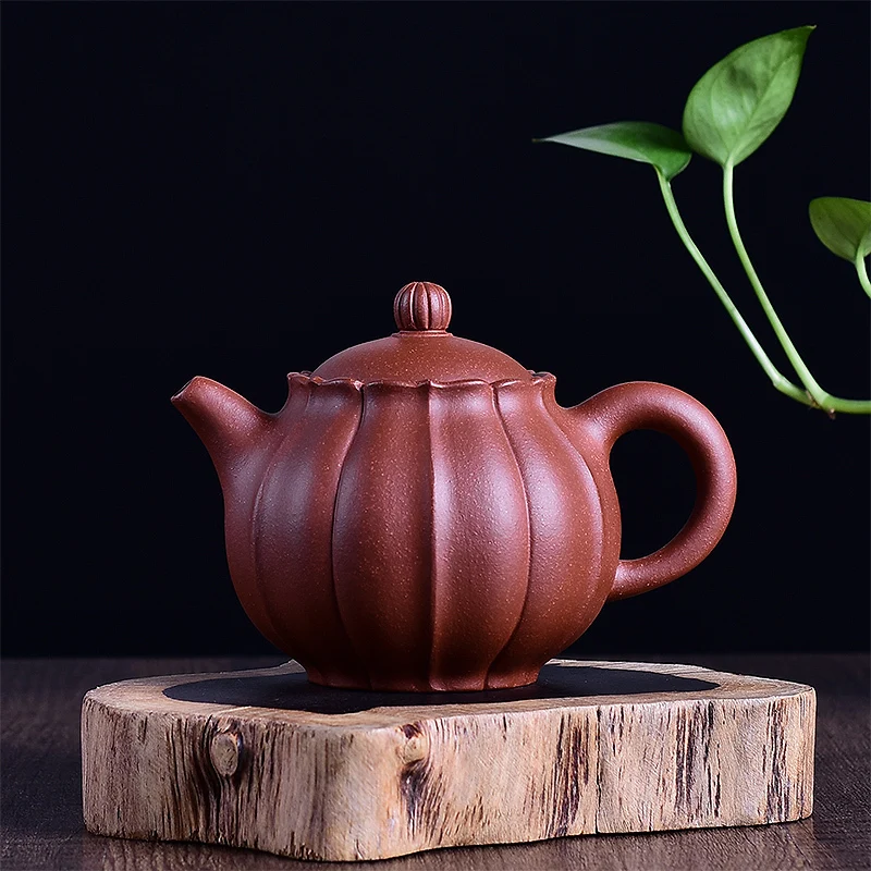 

270ml Free Shipping Yixing Genuine Purple Clay Ribbed Teapot The Old Section Of Mud Pure Handmade Kung Fu Tea Set Bud Tea Pots