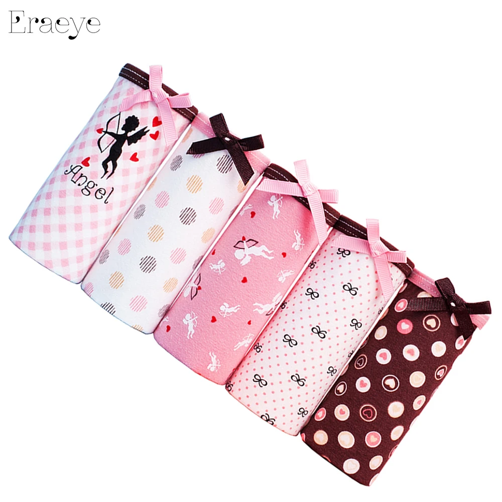 

ERAEYE 5Pcs /Lot Printing Panties Sexy Women's Soft Cotton Underwear Lingerie Seamless Briefs Comfort Breathable Girl's Panties
