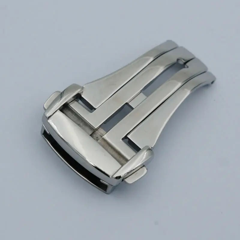 

MAIKES Polished Stainless Steel Deployment Watch Button Buckle Silver Watch Band Strap Folding Clasp Case For