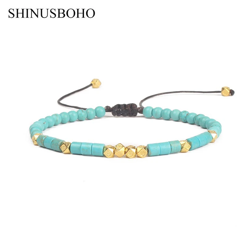 SHINUSBOHO азартные игры удачи эластичные золотые браслеты синий природный камень 4