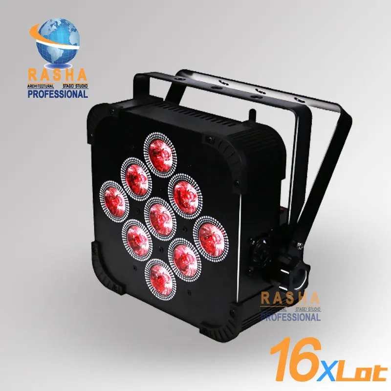 

16X Rasha Hot 9*15W 5in1 RGBAW Battery Powered Wireless LED Flat Par Can,DMX Wireless LED Slim Par Can For Christmas Holiday