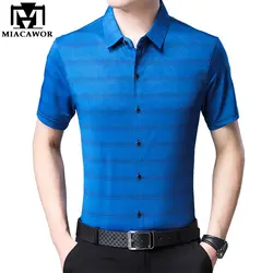 Miacawor Летняя рубашка с короткими рукавами Для мужчин деловые рубашки в повседневном стиле Модные Рубашка в полоску Camisa Masculina Для мужчин