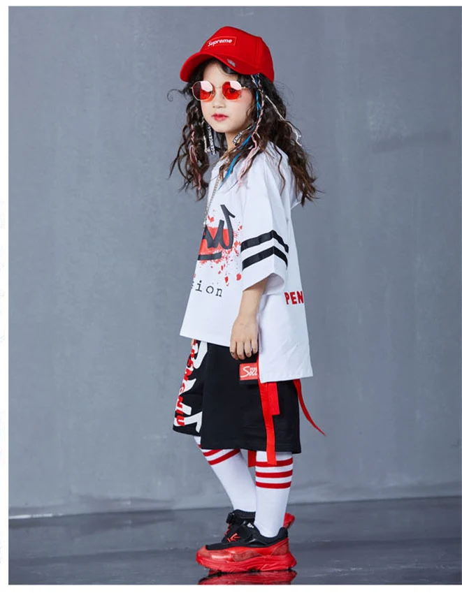 Детские костюмы для уличных танцев, новые толстовки в стиле хип-хоп для мальчиков и девочек+ шорты в стиле хип-хоп+ леггинсы+ футболка с длинными рукавами, 4 предмета