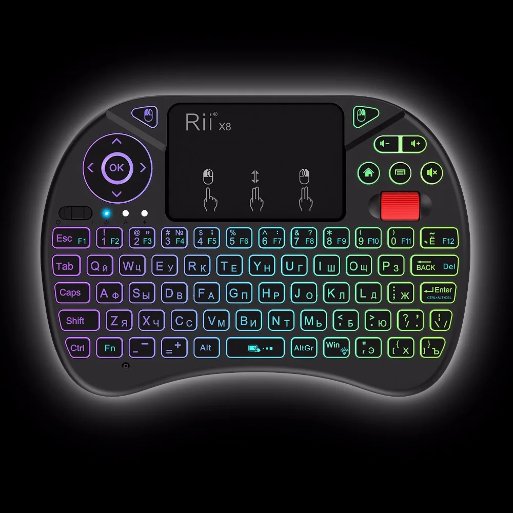 Rii X8 подсветка 2,4G беспроводная Fly Air мышь RGB i8 I8X клавиатура с подсветкой Русский Английский Испанский ручной тачпад