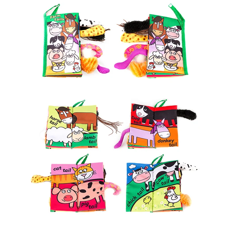 

Kids 3D Animal Tails Cloth Book Early Learning Educational Toys with English Story Soft Cloth Development Books Gift for Baby